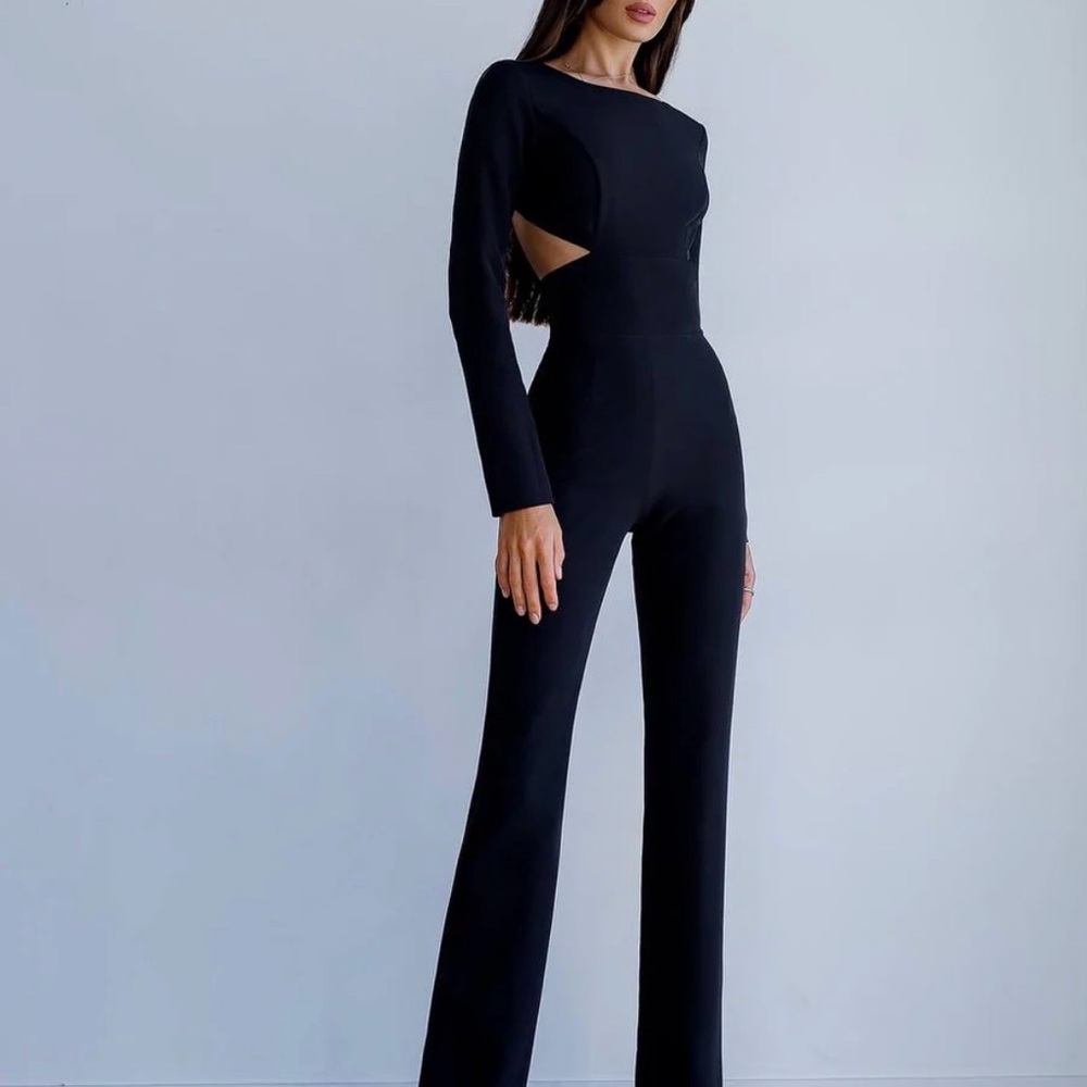 Black Cutout Long-Sleeve Jumpsuit